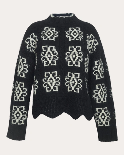 Eleven Six Sienna Cable-knit Geometric Intarsia Sweater In Black/ivory
