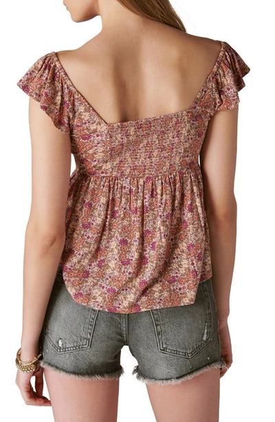 Shop Lucky Brand Floral Print Smocked Top In Fawn Multi