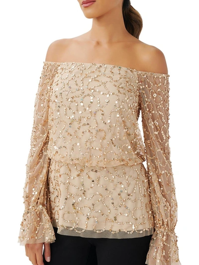 Shop Adrianna Papell Womens Beaded Party Blouse In Beige