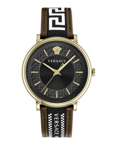 Shop Versace V-circle Strap Watch In Gold