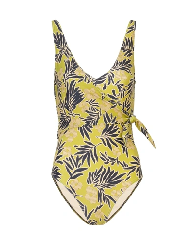 Shop Tanya Taylor Kelly Wrap One-piece Swimsuit In Avocado Multi