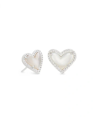 Shop Kendra Scott Women's Ari Heart Stud Earrings In Ivory Mother-of-pearl In Multi