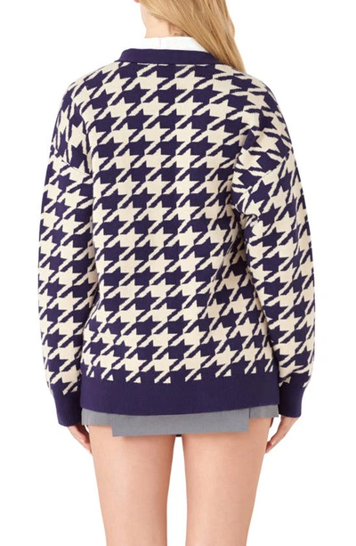 Shop English Factory Houndstooth Cardigan In Navy Multi