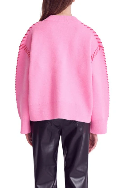 Shop English Factory Whipstitch Accent Crewneck Sweater In Pink/ Fuchsia