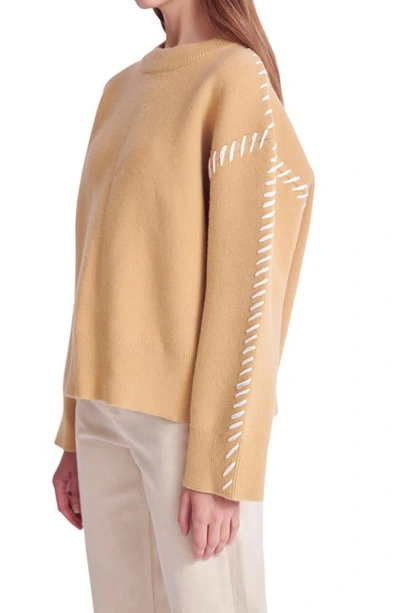 Shop English Factory Whipstitch Accent Crewneck Sweater In Camel/ Cream