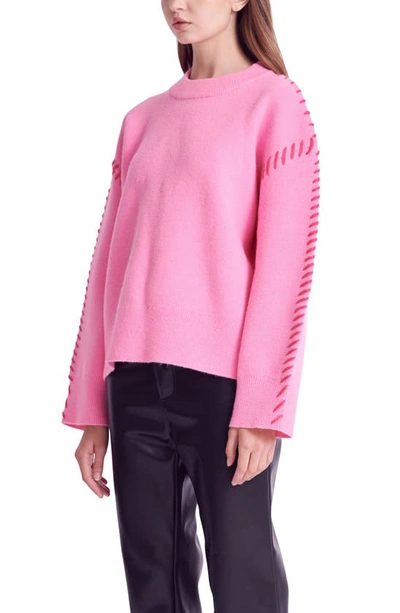Shop English Factory Whipstitch Accent Crewneck Sweater In Pink/ Fuchsia