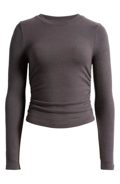 Shop Madewell Long Sleeve Ruched Brushed Jersey Top In Black Coal