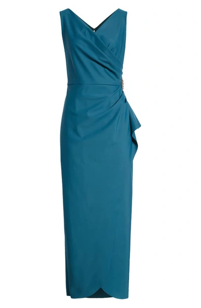 Shop Alex Evenings Embellished Side Drape Column Formal Gown In Deep Teal