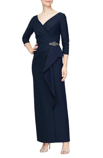 Shop Alex Evenings Ruched Column Gown In Navy