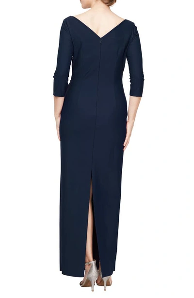 Shop Alex Evenings Ruched Column Gown In Navy
