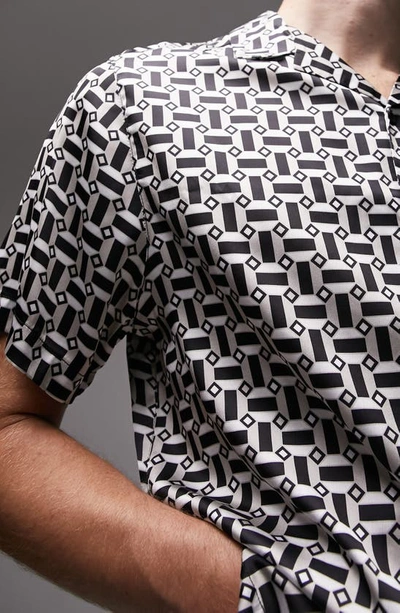 Shop Topman Geometric Print Short Sleeve Satin Camp Shirt In Black Multi