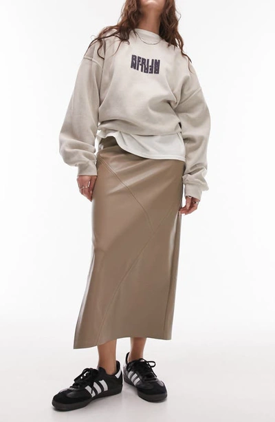 Shop Topshop Paneled Faux Leather Midi Skirt In Stone