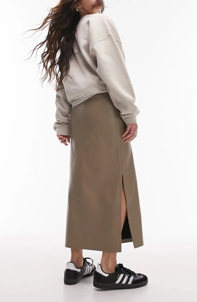 Shop Topshop Paneled Faux Leather Midi Skirt In Stone
