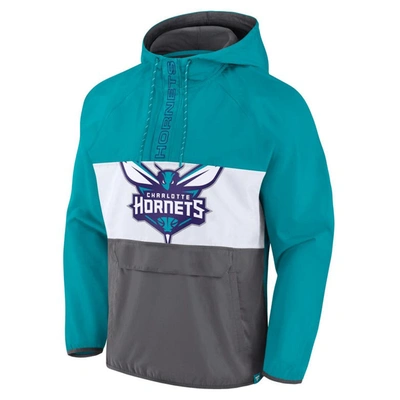 Fanatics Branded  Teal/gray Charlotte Hornets Anorak Flagrant Foul Color-block Raglan Hoodie Half-zi In Teal