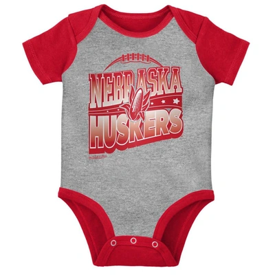 Shop Mitchell & Ness Infant  Scarlet/heather Gray Nebraska Huskers 3-pack Bodysuit, Bib And Bootie Set