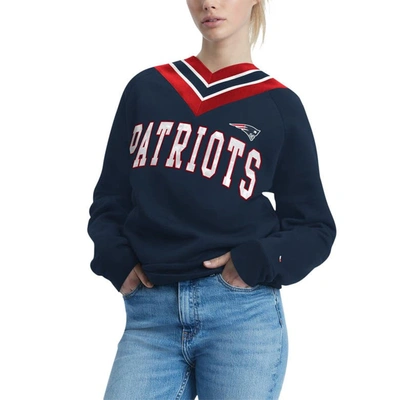 Shop Tommy Hilfiger Navy New England Patriots Heidi Raglan V-neck Sweater