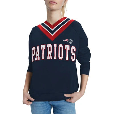 Shop Tommy Hilfiger Navy New England Patriots Heidi Raglan V-neck Sweater