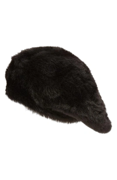 Shop Kyi Kyi Fuzzy Faux Fur Beret In Black