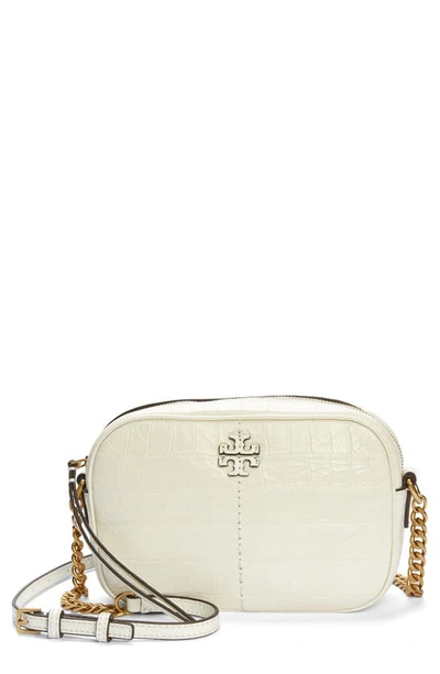 Shop Tory Burch Mcgraw Croc Embossed Crossbody Bag In Optic White