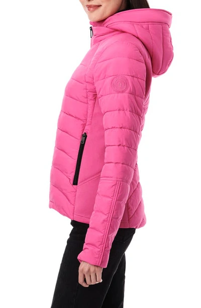Shop Bernardo Hooded Quilted Water Repellent Jacket In Vibrant Pink
