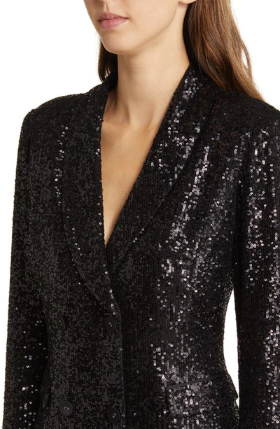 Shop Eliza J Sequin Long Sleeve Tuxedo Cocktail Dress In Black