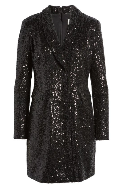 Shop Eliza J Sequin Long Sleeve Tuxedo Cocktail Dress In Black
