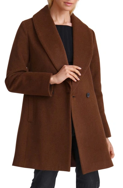 Shop Avec Les Filles Shawl Collar Coat In Dark Brown