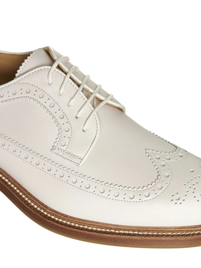 Brunello Cucinelli Perforated-embellished Suede Derby Shoes In Beige