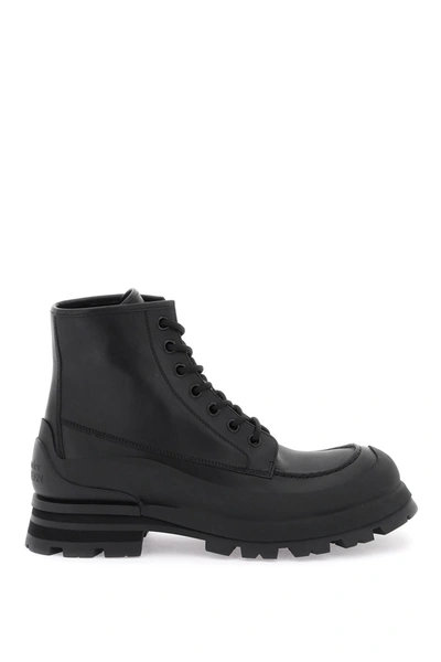 Shop Alexander Mcqueen Leather Ankle Boots Men In Black
