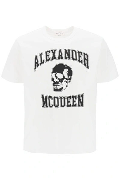 Shop Alexander Mcqueen T-shirt With Varsity Logo And Skull Print Men In White