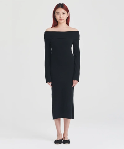 Shop Naadam Signature Cashmere Off The Shoulder Dress In Black