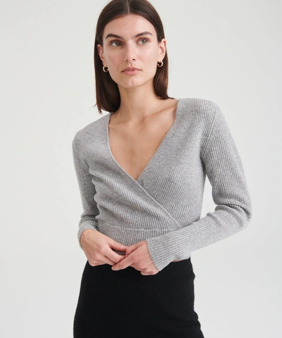 Shop Naadam Signature Cashmere Crossover Sweater In Cement