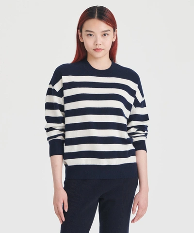 Shop Naadam Signature Cashmere Striped Crewneck Sweater In Dark Navy