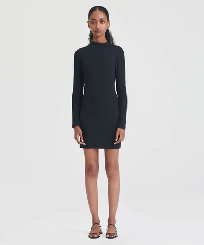 Shop Naadam Ribbed Modal Cashmere Turtleneck Mini Dress In Black