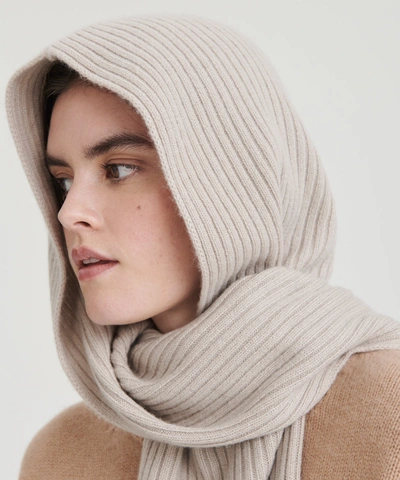 Shop Naadam Luxe Cashmere Ribbed Hooded Scarf In Shell