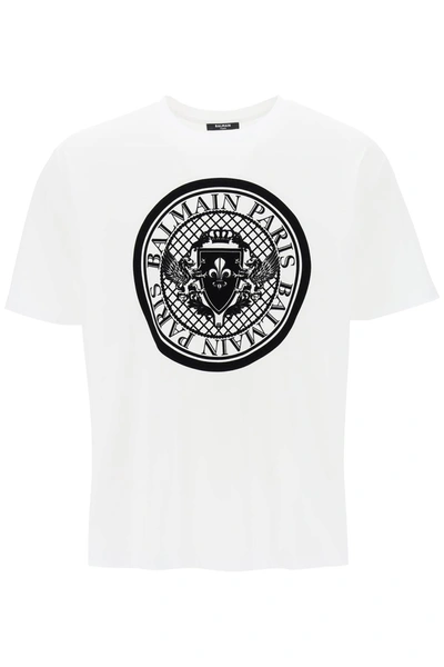 Shop Balmain Logo Medallion T-shirt Men In White