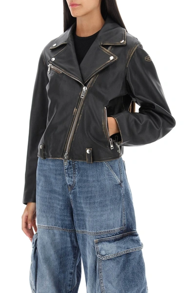 Shop Diesel 'l-edmea' Lamb Leather Biker Jacket Women In Brown