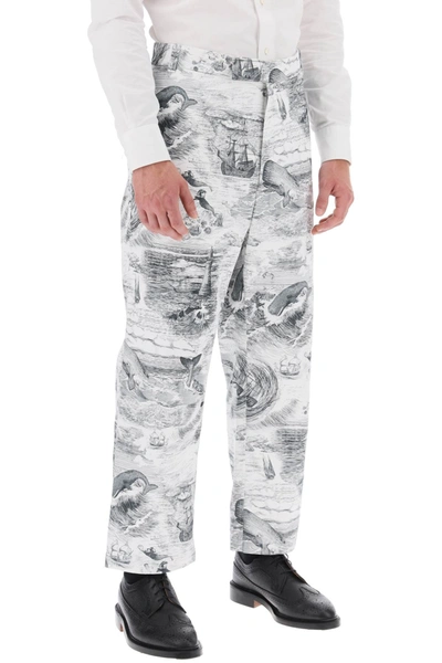 Shop Thom Browne Cropped Pants With 'nautical Toile' Motif Men In Multicolor