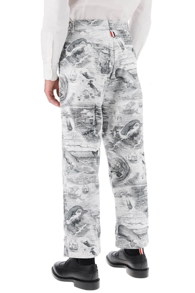 Shop Thom Browne Cropped Pants With 'nautical Toile' Motif Men In Multicolor