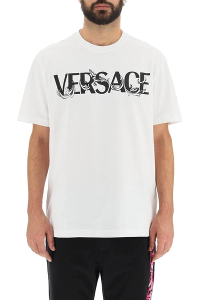 Shop Versace Cotton Logo T-shirt Men In White