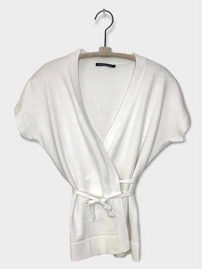 Shop Kloni & The Krew Knitted Cardigan With Belt In White