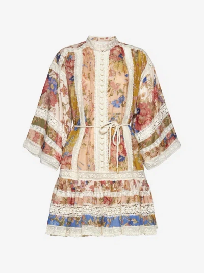Shop Zimmermann August Lace Trimmed Cotton Mini Dress In Spliced
