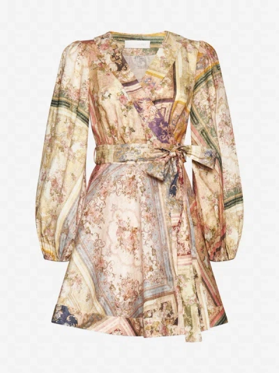 Shop Zimmermann August Print Linen Wrap Mini Dress In Patch Floral