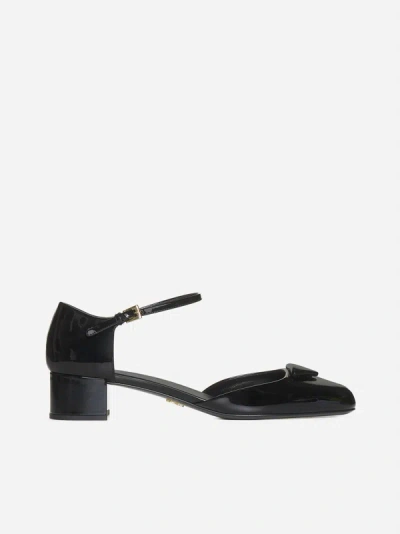 Prada Womens Black Brand-plaque Patent-leather Mary Jane Courts