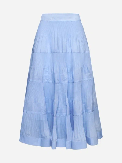Shop Zimmermann Pleated Tiered Midi Skirt In Jacaranda