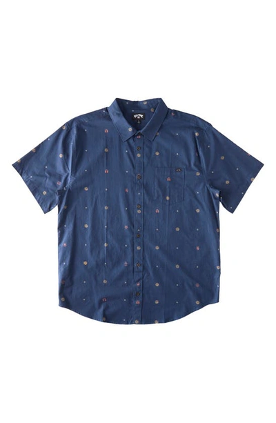 Shop Billabong Kids' Sundays Cotton Blend Button-up Shirt In Blue