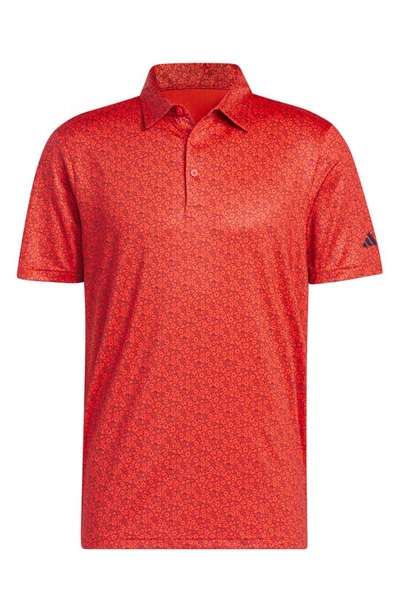 Shop Adidas Golf Ultimate365 Floral Print Performance Polo In Bright Red