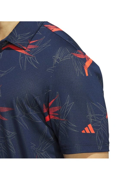 Shop Adidas Golf Oasis Floral Mesh Golf Polo In Collegiate Navy