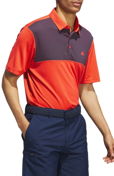 Shop Adidas Golf Core Colorblock Golf Polo In Bright Red