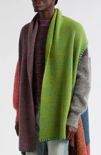 Shop Waste Yarn Project Anni Colorblock One Of A Kind Wearable Blanket In Green Multi